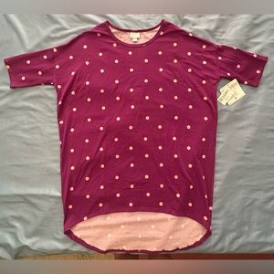 LuLaRoe Irma Top - Size Small, Burgundy with Polka Dots